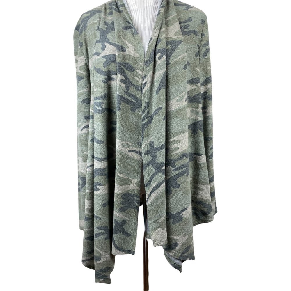 12PM by Mon Ami Cardigan Sweater Womens Small Green Army Camo Open Lightweight